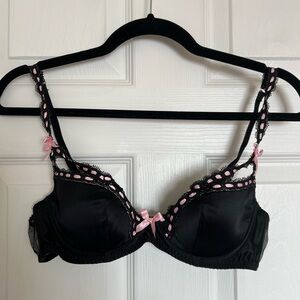 Agent Provocateur Black and Pink Lace Trim Bra